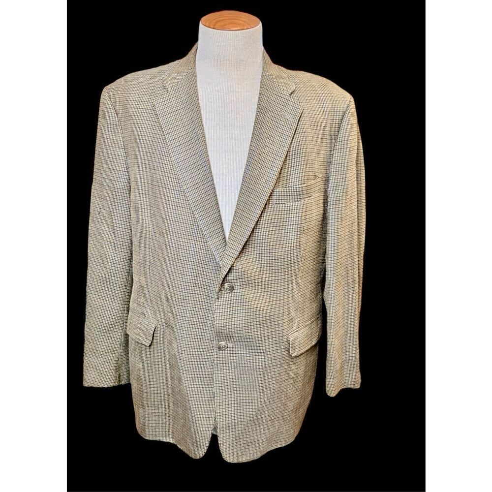 Hart Schaffner Marx 48R Wool Brown Black Sport Coat Blazer Houndstooth